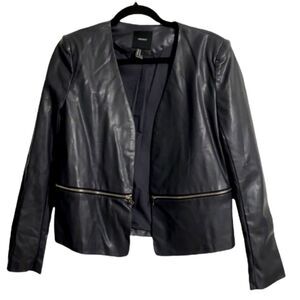 NWT Forever 21 Soft Black Faux Leather Open Front Jacket Size M